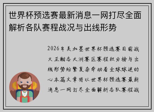 世界杯预选赛最新消息一网打尽全面解析各队赛程战况与出线形势